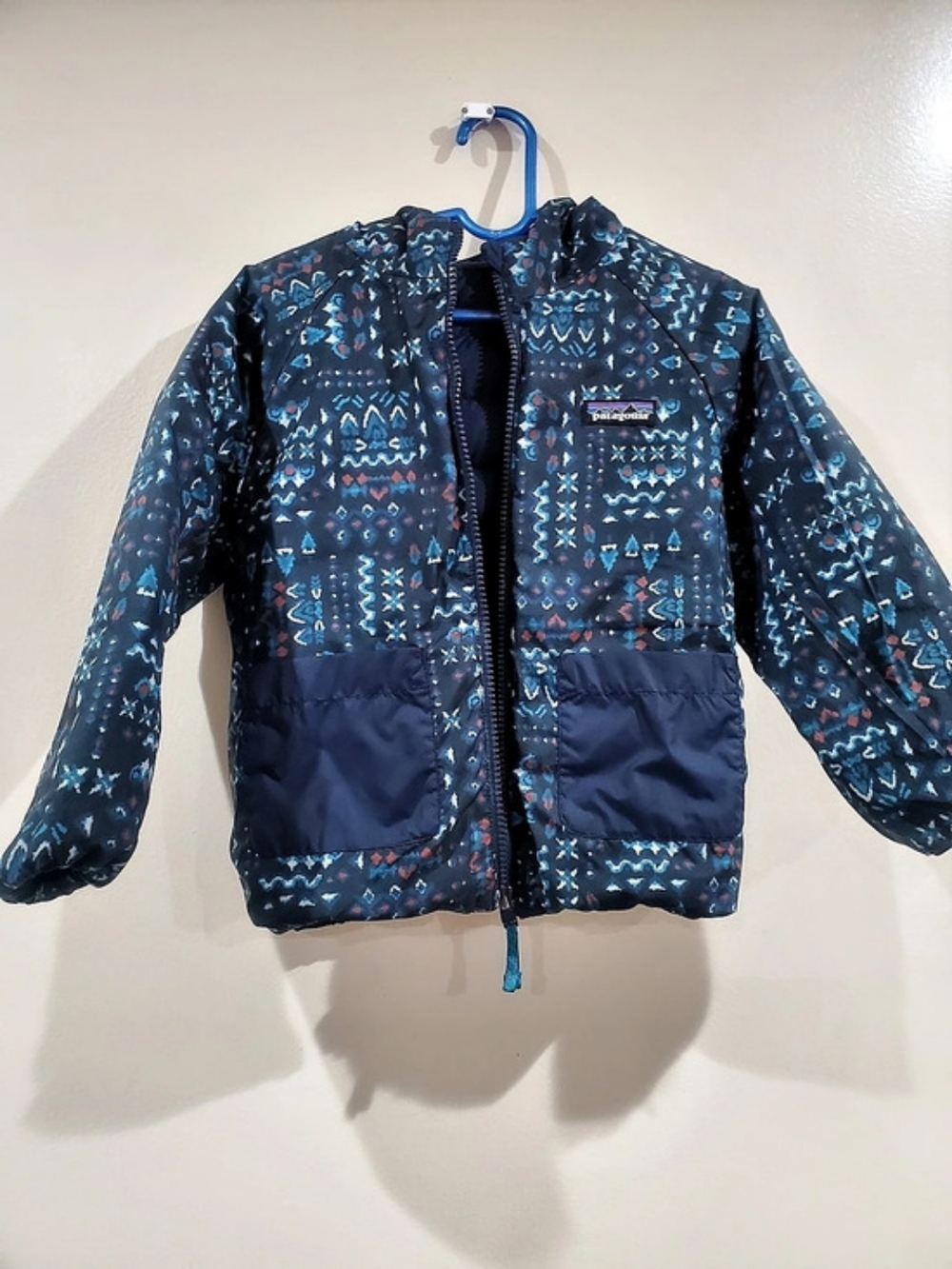 Patagonia Kids' Reversible Down Sweater Hoody Blue Puffer Jacket Size 3T